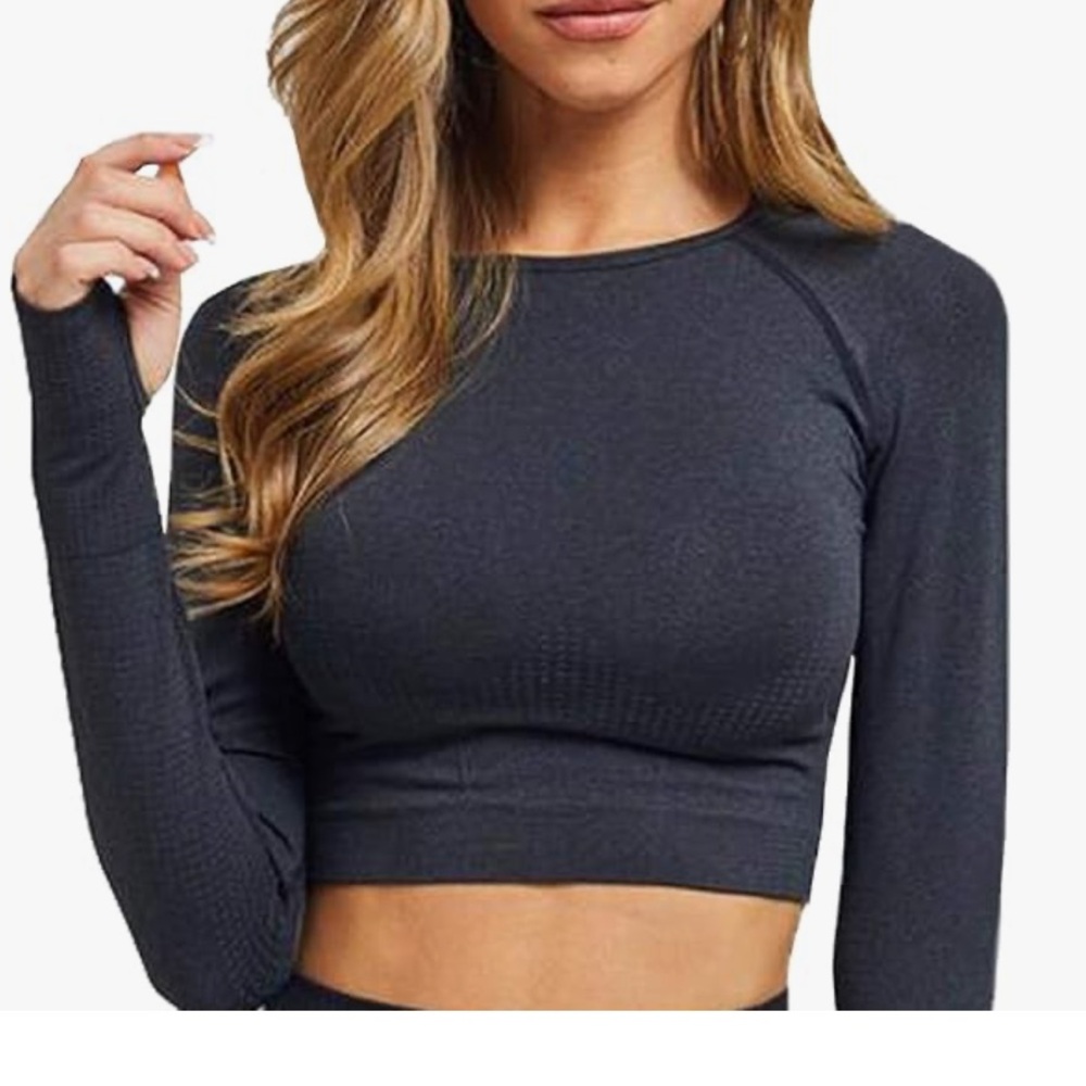 Dark Grey/ Black Long Sleeve Workout Crop Top